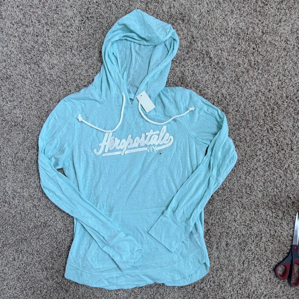 NWT aeropostale women size medium hooded t-shirt lightweight hoodie shirt mint